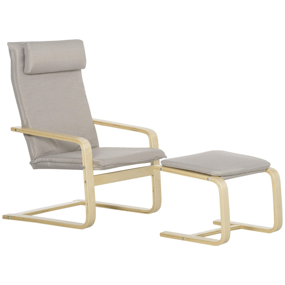 RELAXSESSEL Fußhocker Holz Stoff Kopfstütze 67 x 69 x 100 cm Grau - Grau, Textil (67/92/78cm) - Vallsero