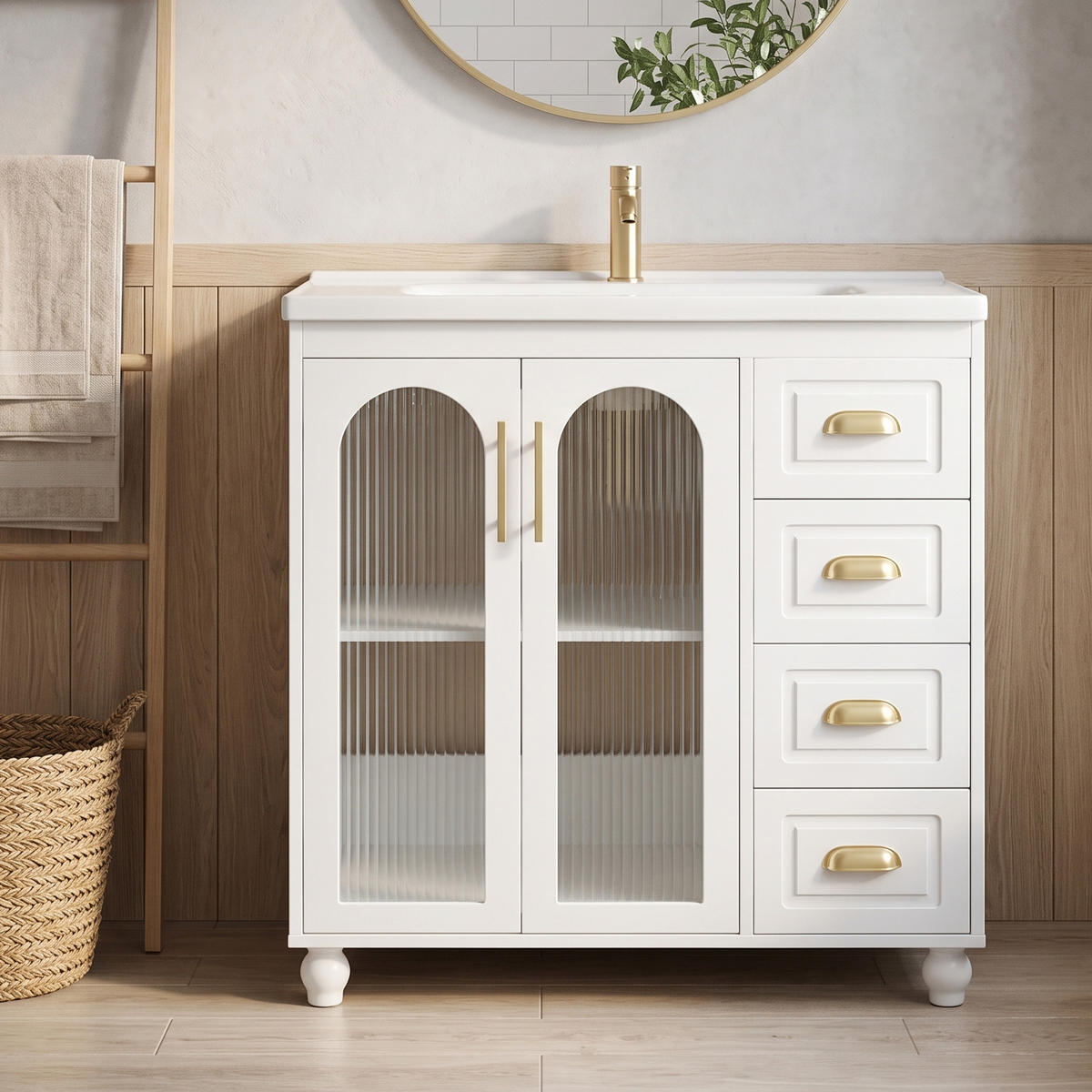 WASCHTISCH mit Unterschrank 80cm Keramikbecken Weiß - Weiß, Holzwerkstoff (80/90/47cm) - Urban Meuble