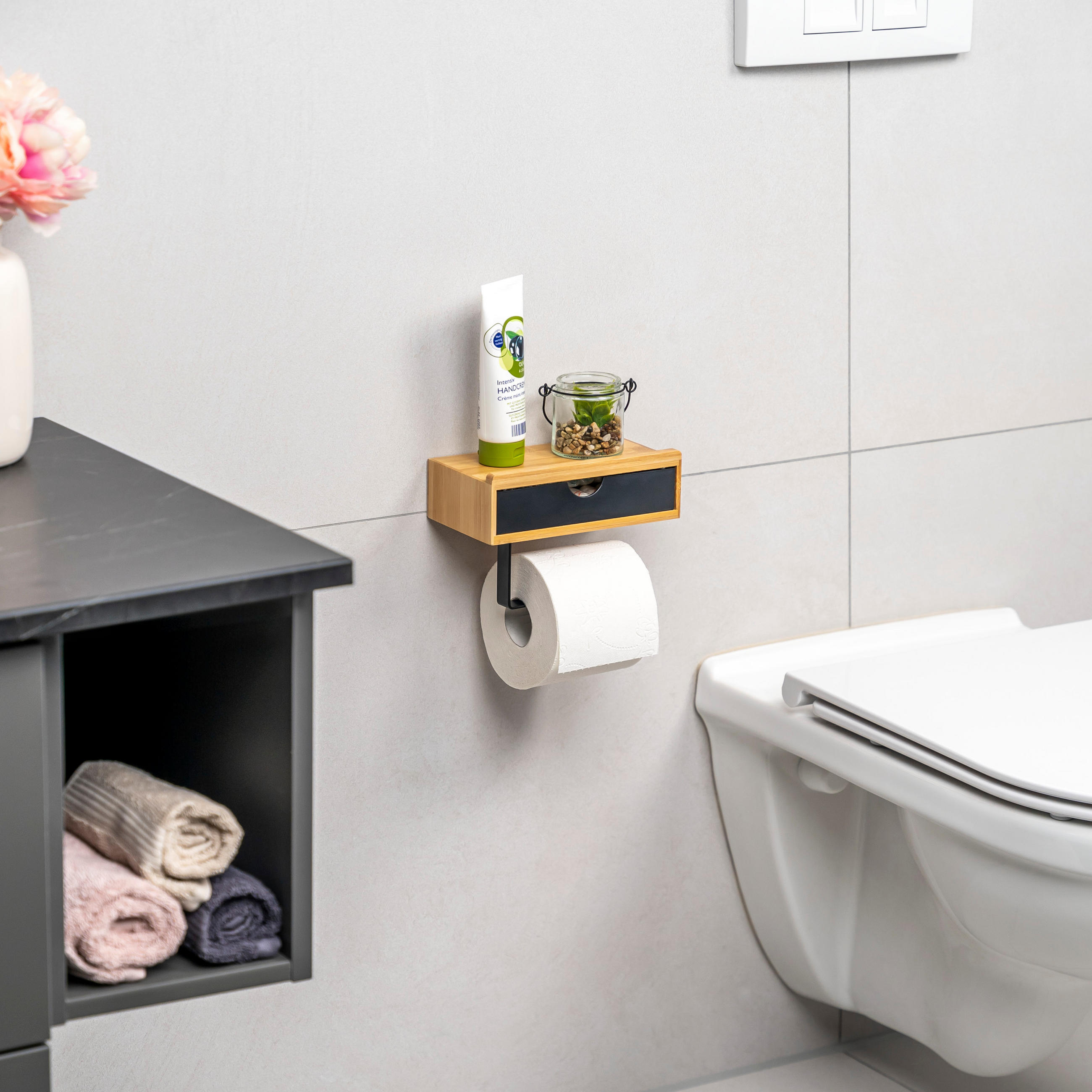 TOILETTENPAPIERHALTER, Bambus/Metall schwarz - Schwarz, Holz (18.5/13/10.5cm) - eluno