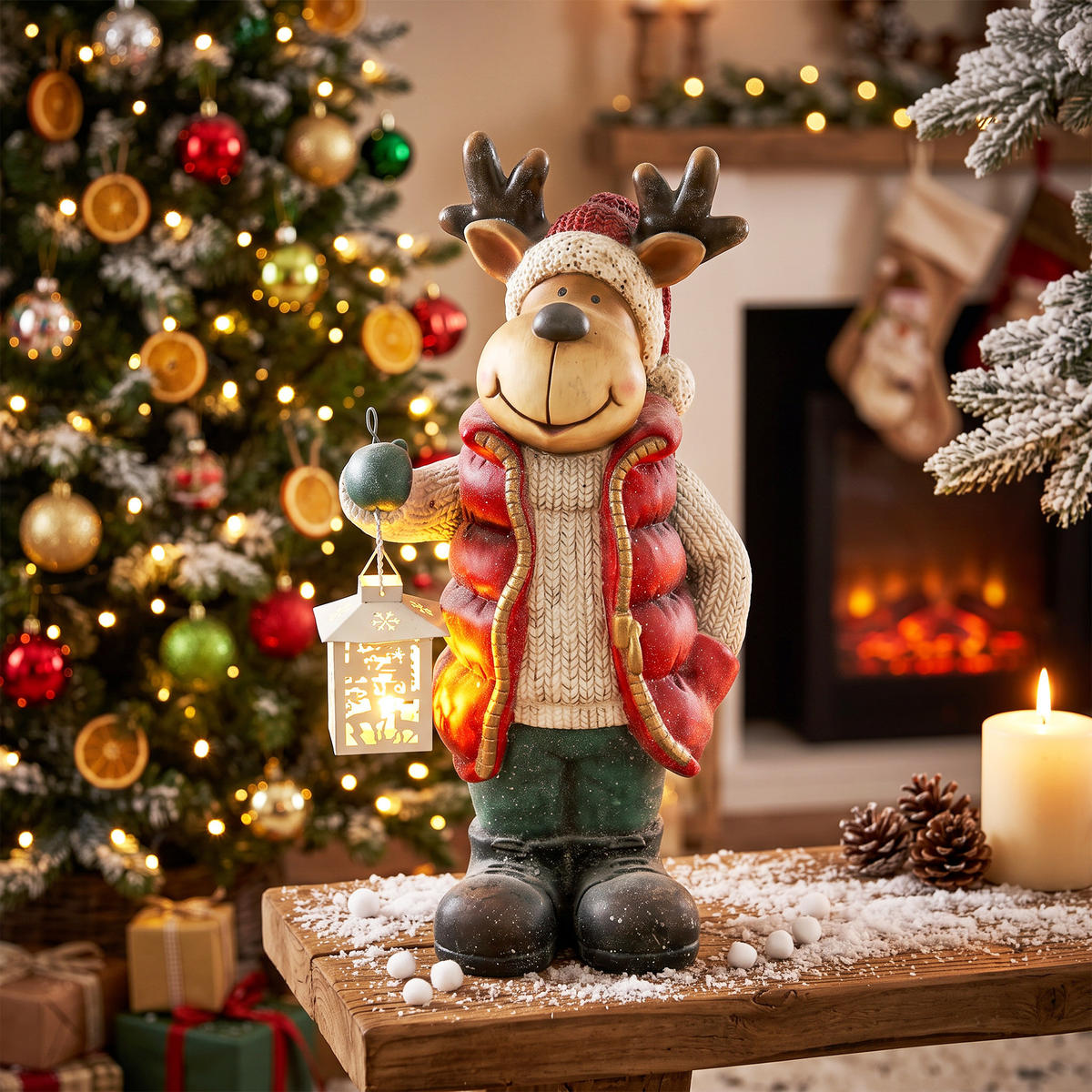 WEIHNACHTSDEKO Figur 52 cm Rentier mit Laterne Weihnachtsfigur mit LED-Licht - Rot, Metall (19.5/52/25.5cm) - HOMCOM