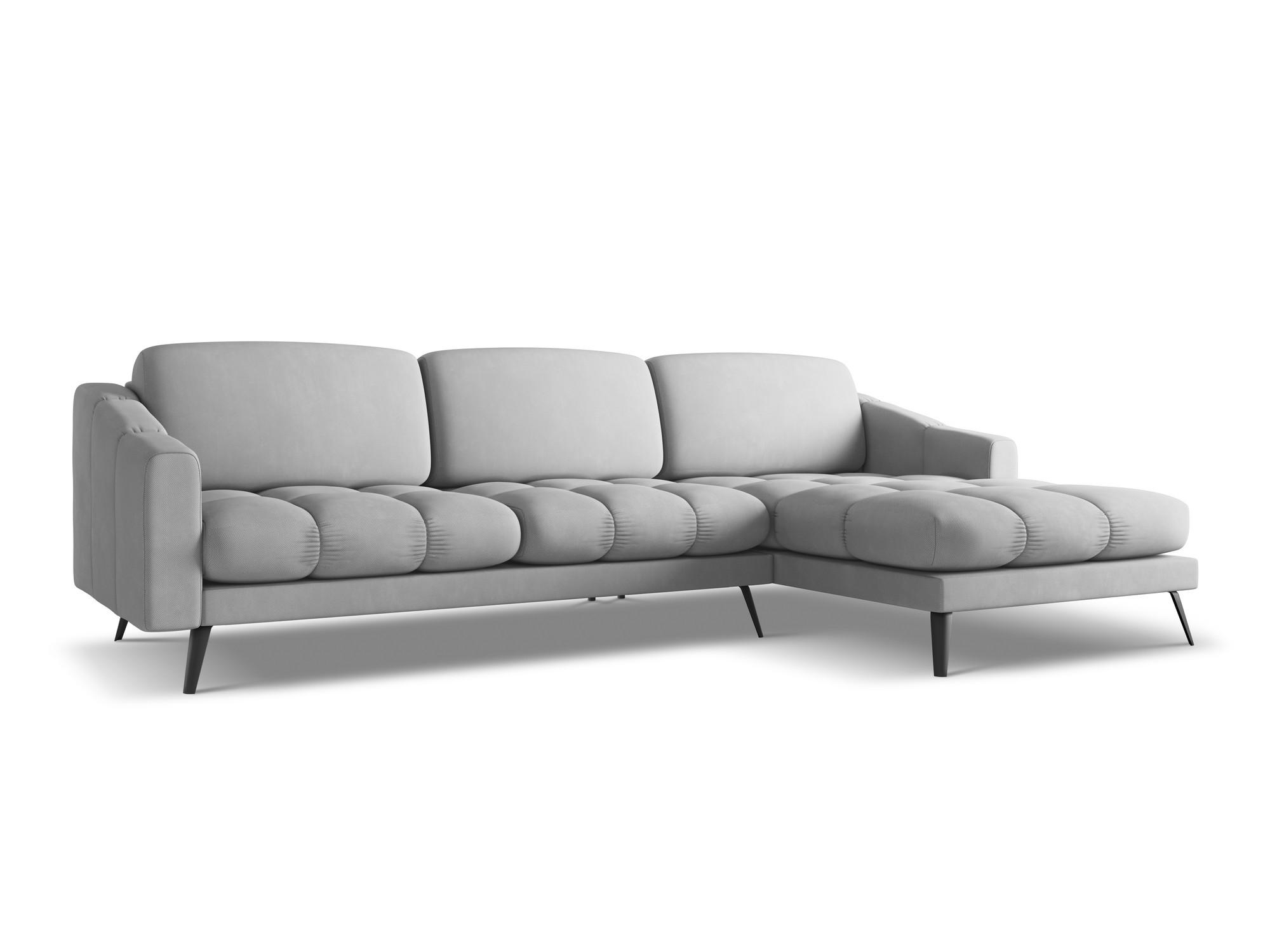 ECKSOFA Rechts Chenille Stoff Grau - Hellgrau/Schwarz, Textil/Metall (264/160cm) - Makamii