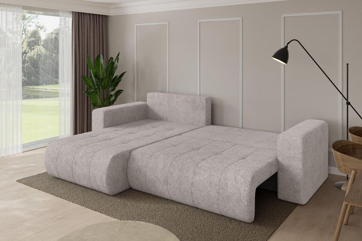 ROHOVÁ SEDAČKA s funkcí spaní, otoman vlevo MILA-L 277x194x86 světle šedá velur - černá/světle šedá, kompozitní dřevo/textil (277/194cm) - ALTDECOR