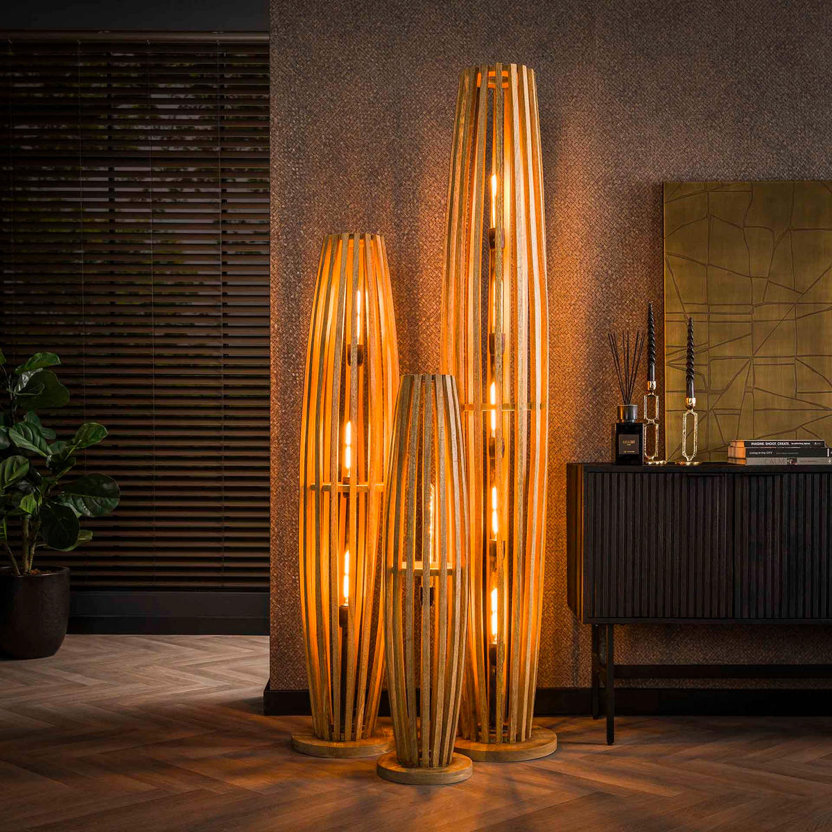 STEHLEUCHTE Orbit Braun 28/145/ 28 cm - Braun, Holz (28/145/28cm) - Hoyz Collection