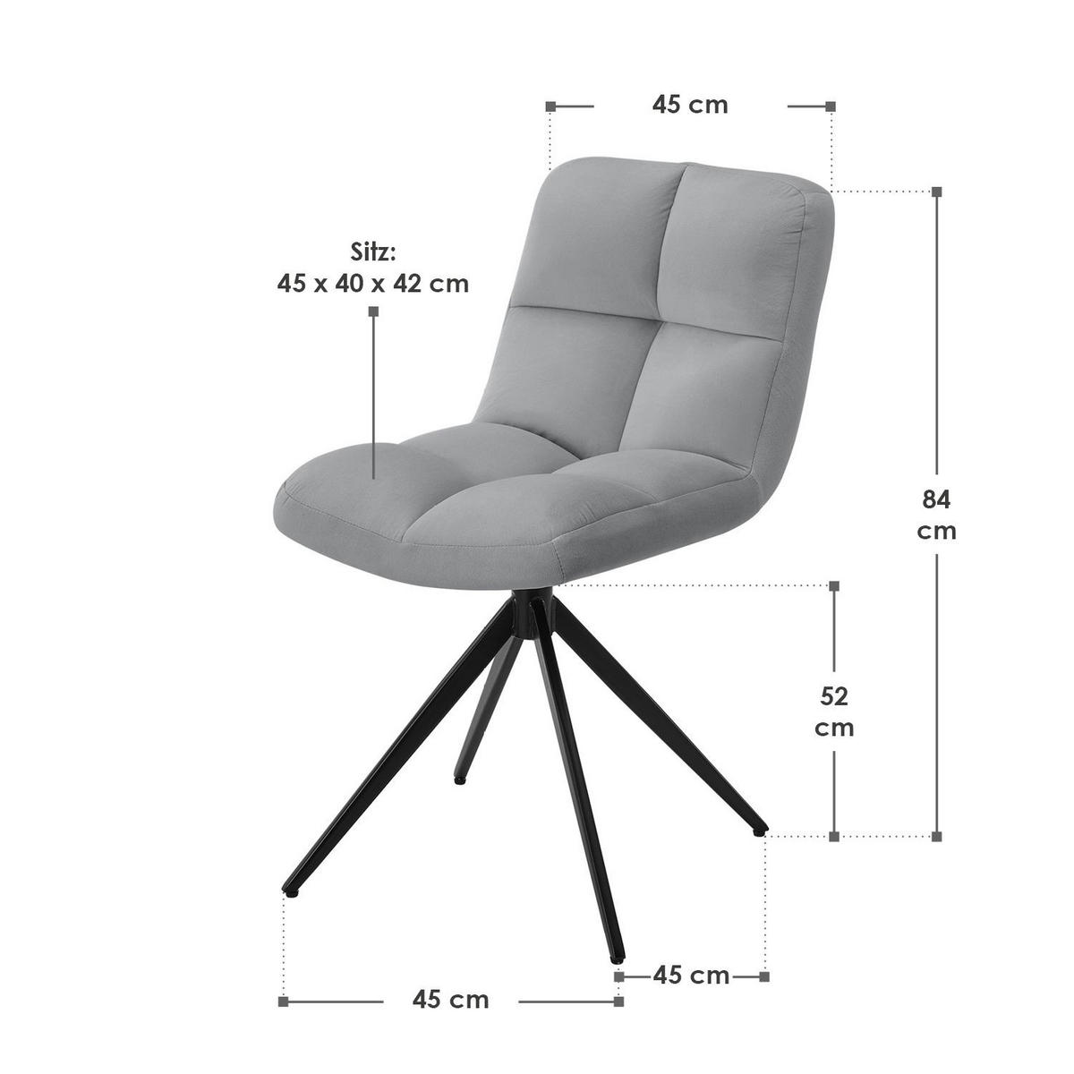 DREHSTUHL Dallas samt hellgrau (2er-Set) - Hellgrau, Textil (45/84/45cm) - Juskys
