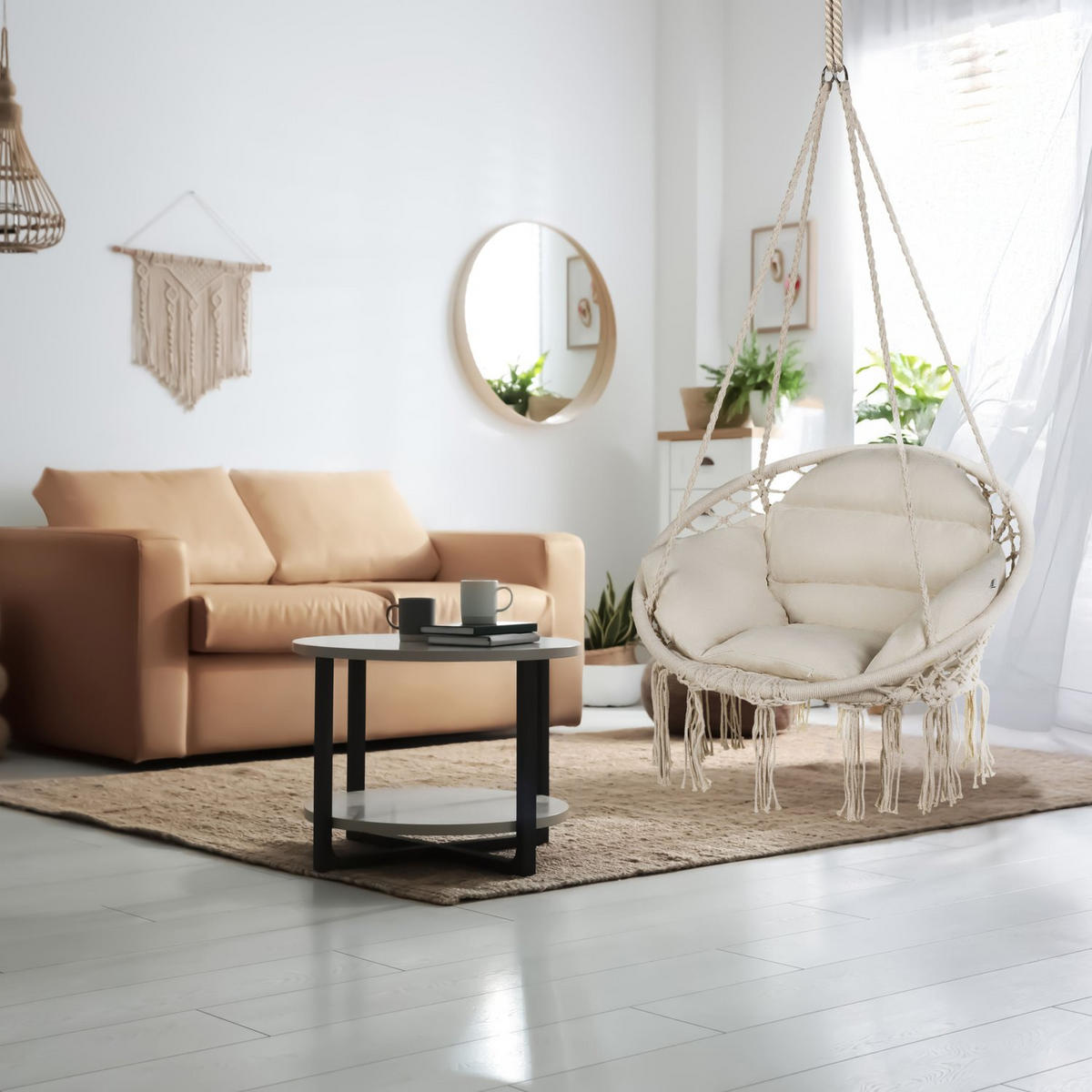 HÄNGESESSEL mit Kissen, bis 150 kg - Beige, Textil (62/108/62cm) - Luverno