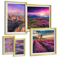 BILDER SET 5er Set - 50x50 cm & 20x30 cm & 40x60 cm Goldrahmen - Sonnenuntergang auf Lavendelfeldern - Goldfarben, Kunststoff (40/60cm) - TULUP