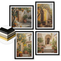 WANDBILDER 4er-Set - 50x50 cm & 40x60 cm Schwarzer Rahmen - Terrasse mit Zitrusbäumen - Schwarz, Kunststoff (50/50cm) - ArtPrintCave