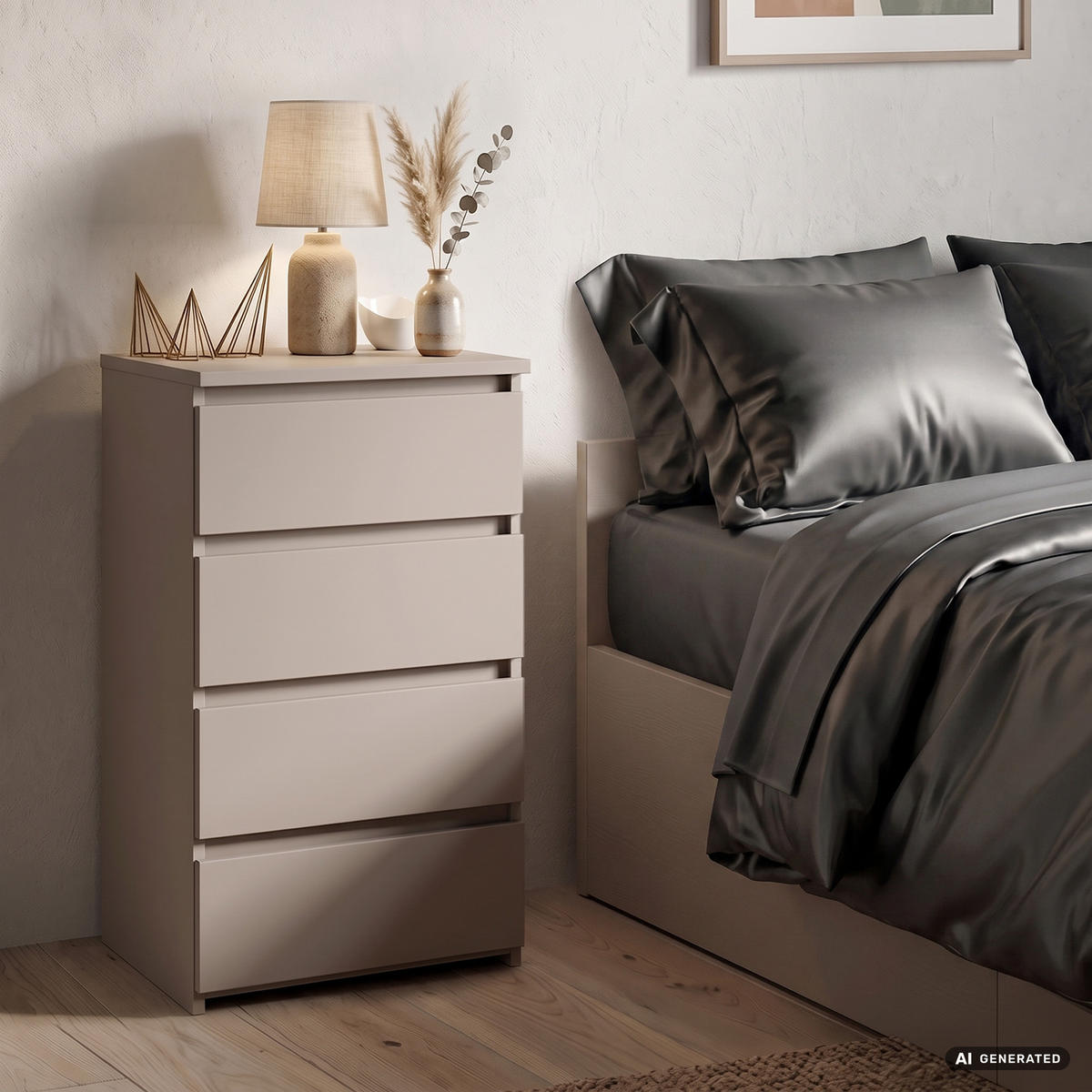 KOMMODE CL4 Kaschmir 40 cm 4 Schubladen Front Kaschmir B40xH74xT35 cm - Beige, Holzwerkstoff (40/74/35cm) - Akord