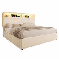 POLSTERBETT 140/190 cm in Beige Samt mit Bettkasten, LED und USB - Beige, Holzwerkstoff/Textil (140/190cm) - STILVORA