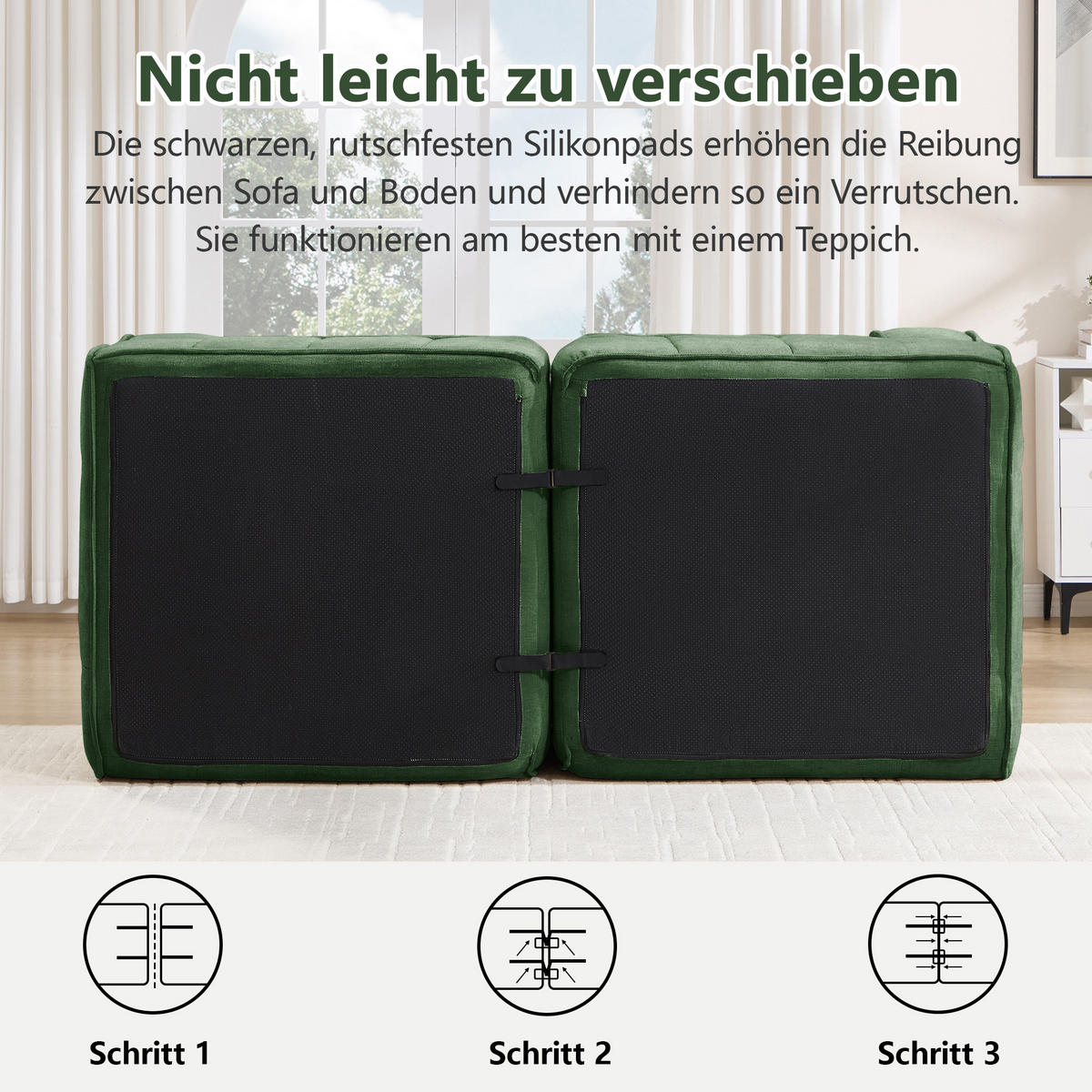 2-SITZER-SOFA DE-34428 modular mit 2 Hockern Grün - Grün, Textil (162/67/198cm) - ComfortXL