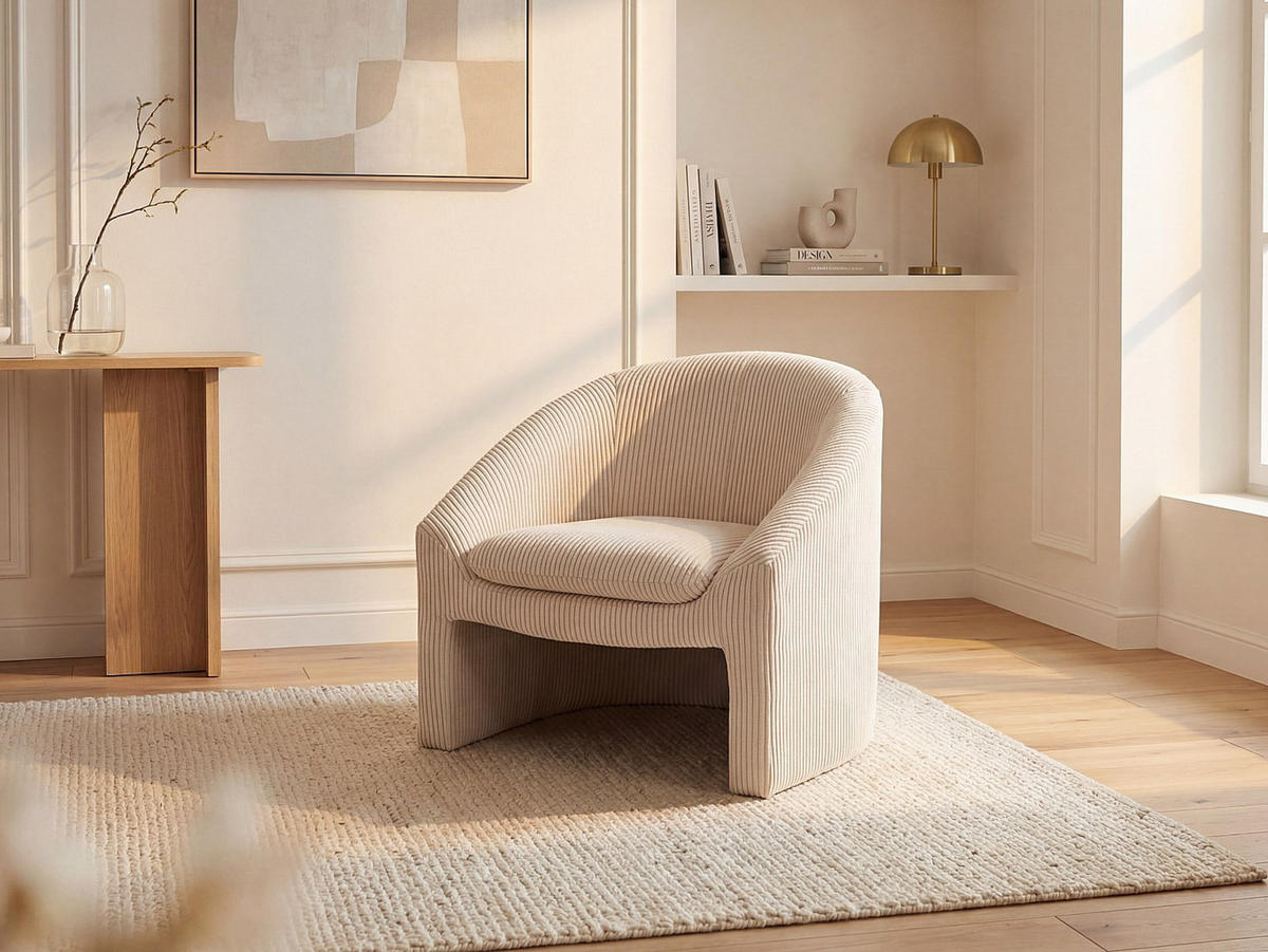 SESSEL mit gerader Rückenlehne - 1 Person-Sitzer - Samt, Stoff - Cremefarben - - Creme, Textil (83/74/74cm) - Vente-Unique