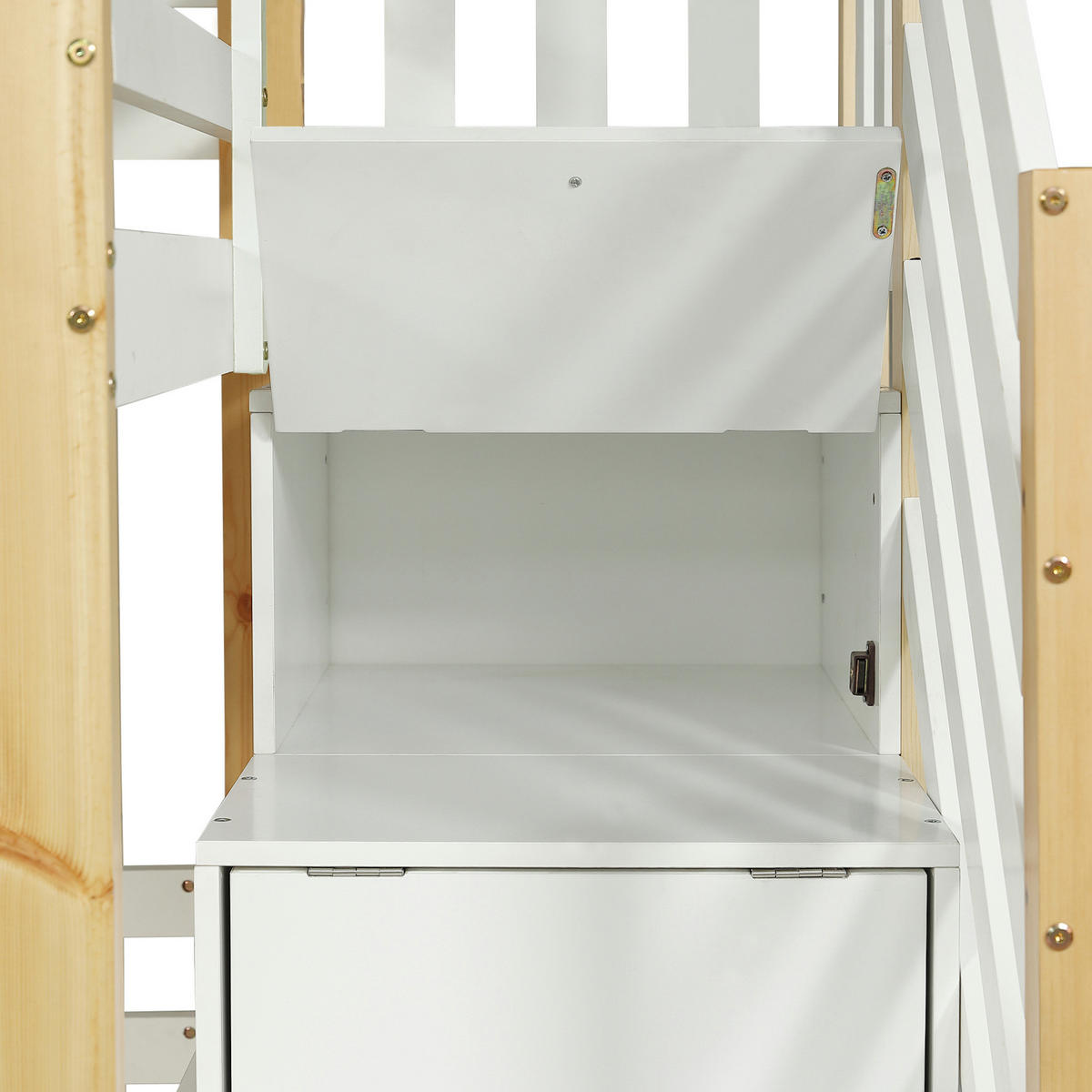ETAGENBETT 95/200 cm Weiß/Natur aus Kiefer und MDF mit Treppenschrank - Weiß, Holz (90/200cm) - OKWISH