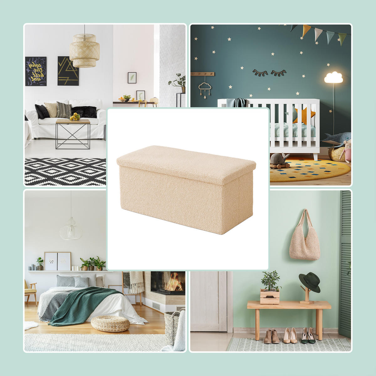 SITZBANK - Beige, Holzwerkstoff/Textil (38/76/38cm) - Relaxdays