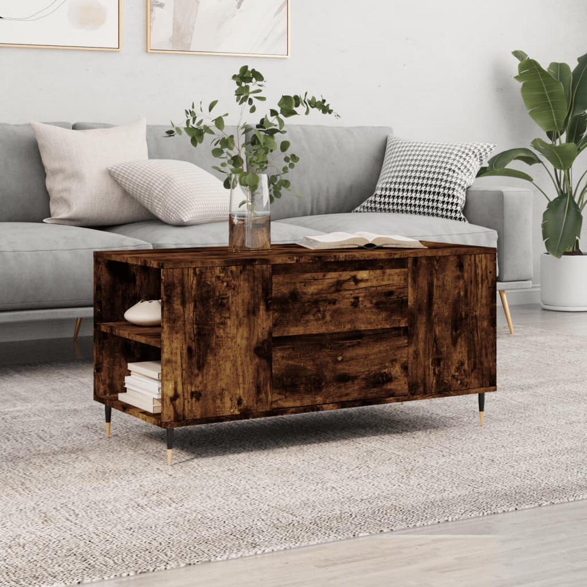 COUCHTISCH Räuchereiche 102x44,5x50 cm Holzwerkstoff - Braun, Holzwerkstoff (44.5/102/50cm) - furnicato