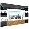 WOHNZIMMERWAND Schrankwand mit LED Schwarz Top / Wotan Eiche seiten Schwarz - Schwarz/Braun, Holz (300/180/36cm) - B BELINI GROUP