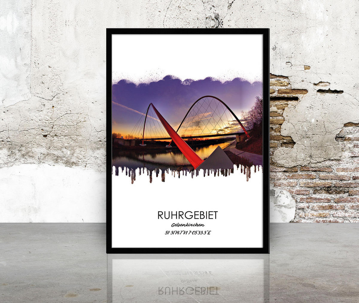 POSTER mit Rahmen 50x70 cm Ruhrgebiet Gelsenkirchen - Gelb, Holz (51/71cm) - artissimo