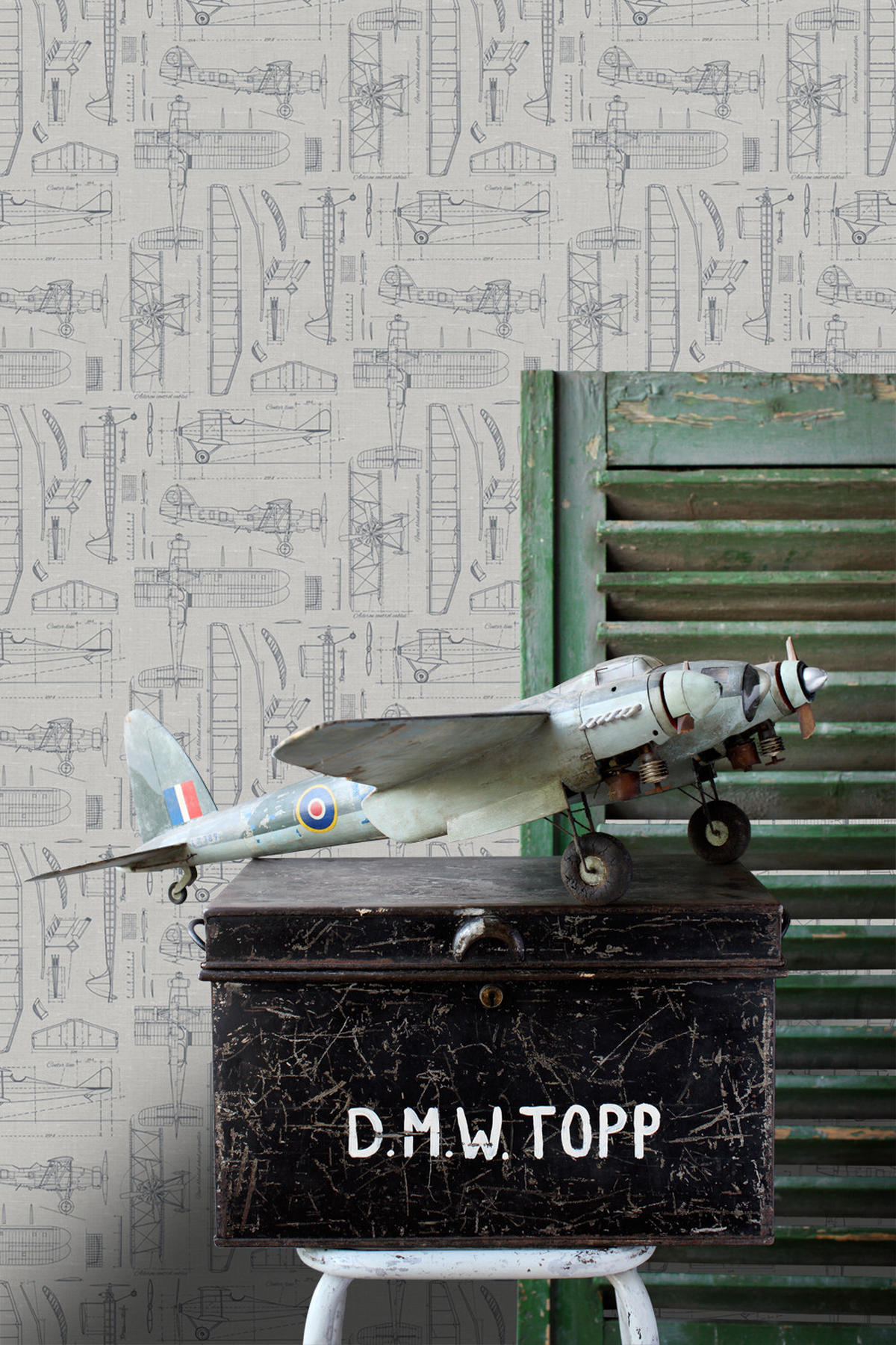 TAPETE Kontruktionszeichnungen von Flugzeugen 53 cm x 10.05 m - Grau, Papier (53/0.1cm) - ESTAhome