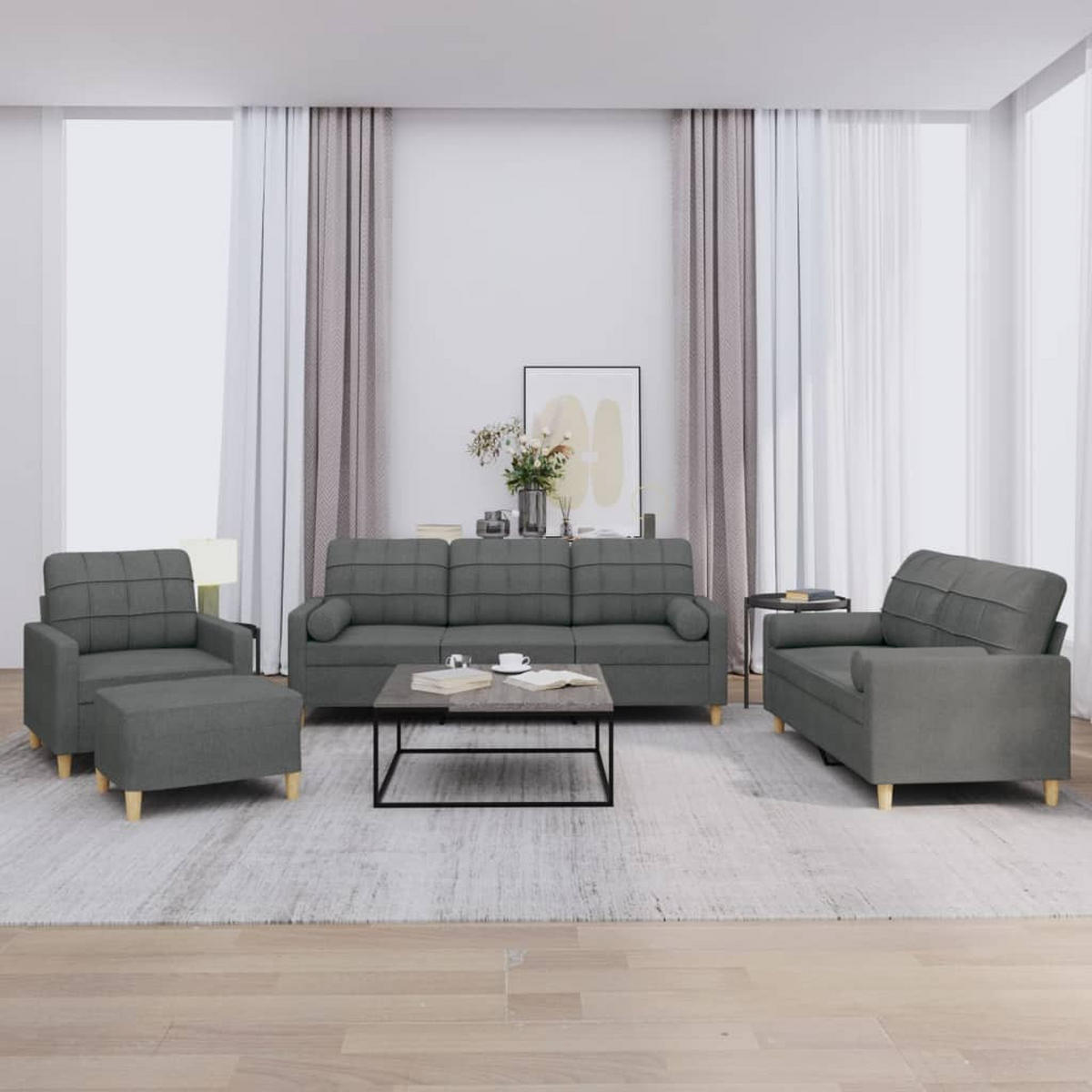 SOFAGARNITUR 4-TLG. Mit Kissen Dunkelgrau Stoff - Grau, Textil (50/41/60cm) - vidaXL