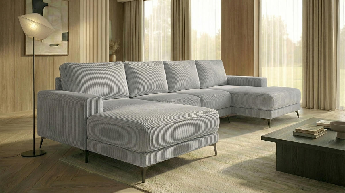 ECKSOFA VALTOR 320 cm x 185 cm – Stoff: ZOOM 20 Farbe: Grau - Grau, Textil (320/185cm) - A&J MöbelLand