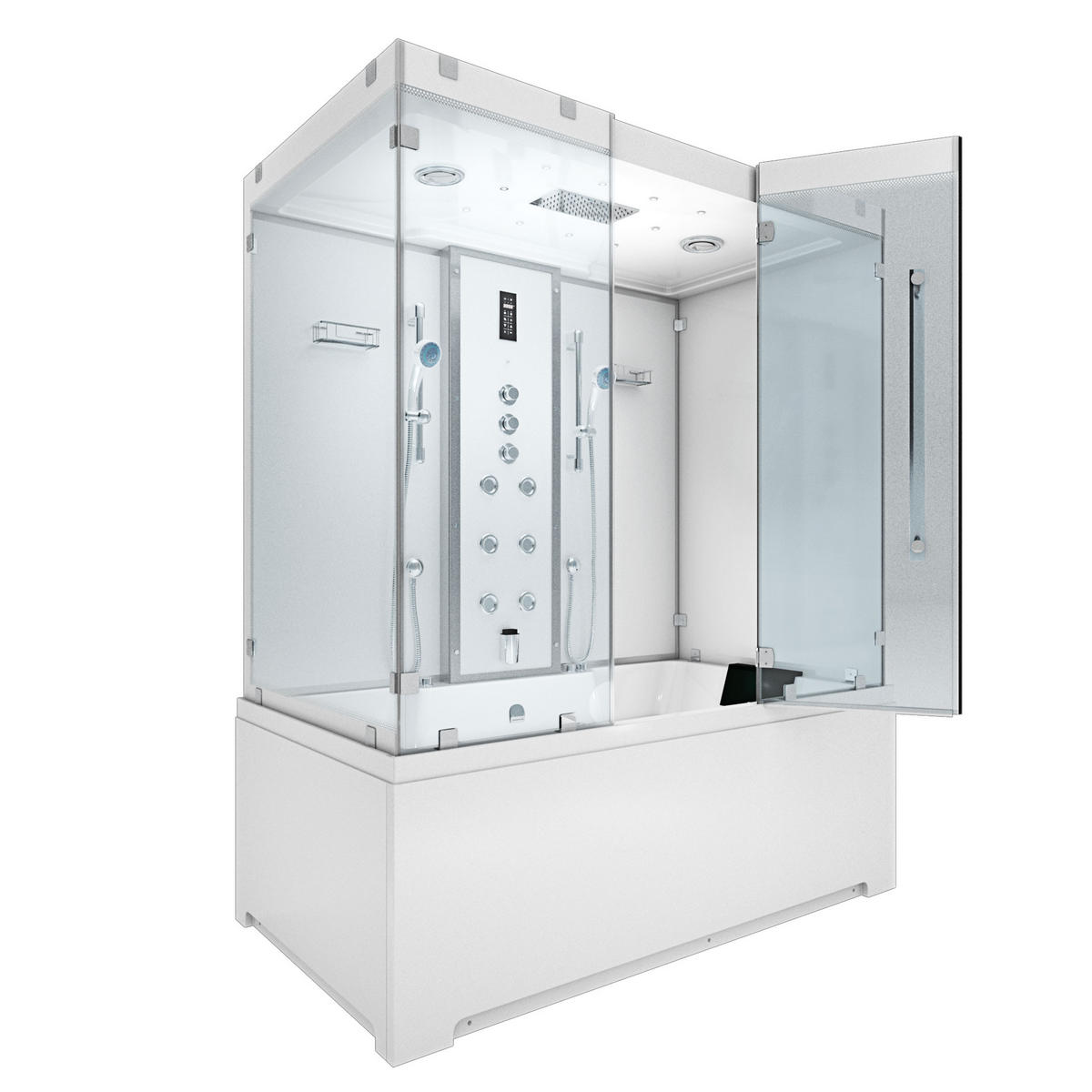 BADEWANNE Dusche K80-WS-TH-C-SC-EA Duschtempel - Weiß, Glas/Kunststoff (180/100/228cm) - AcquaVapore by Sandra Jentho