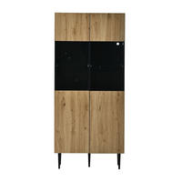 VITRINE LED Hochschrank Glas 10 Fächer Holz Schwarz 180cm - Multicolor, Holzwerkstoff (80/180/35cm) - FLIEKS