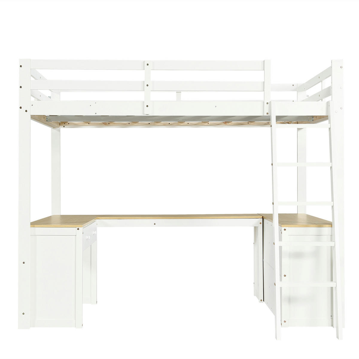 HOCHBETT 140/200 cm DE-02265, in Weiß/Natur, mit U-förmigem Langtisch und 2 Schubladen - Weiß/Naturfarben, Holz/Holzwerkstoff (140/200cm) - ComfortXL