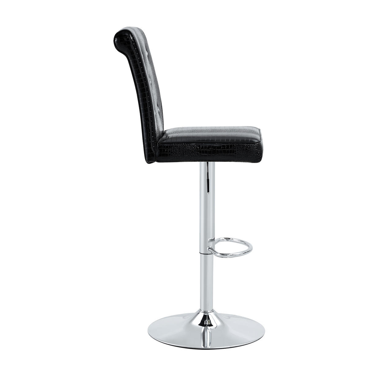 BARSTUHL mit PVC-Bezug und Kristallknopf-Details, Schwarz - Schwarz, Kunststoff (42/125/55cm) - MIVRAY
