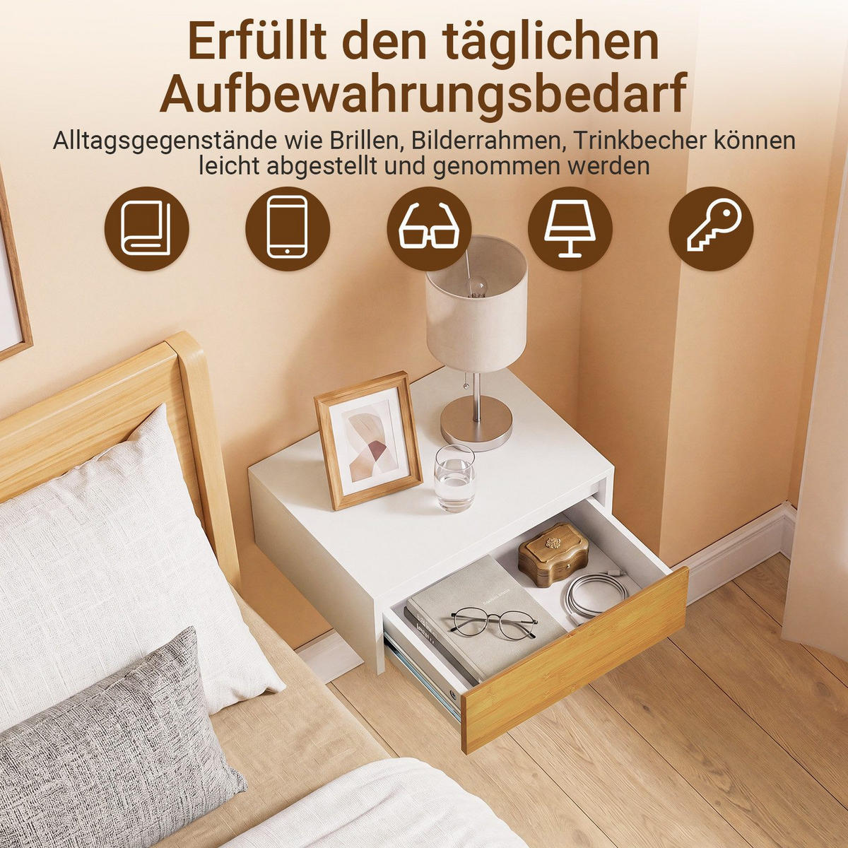 NATTBORD Vit 11x40x30cm - Vit/Naturfärgad, Träbaserade material (40/11/30cm) - SoBuy