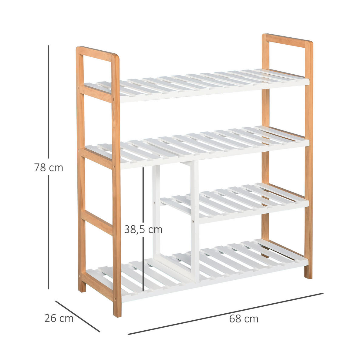 SCHUHREGAL Weiß Natur Kiefernholz MDF mit 4 Ebenen 1 Stück - Weiß, Holzwerkstoff (68/78/26cm) - PANGIVO