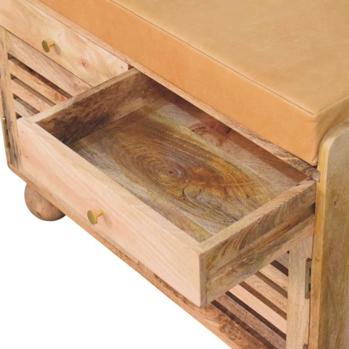 KLOP za čevlje v hrastovem videzu, 2 predala, 4 police, 2 vrati, svetlo rjava - svetlo rjava, les/usnje (85/56/40cm) - Artisan Furniture