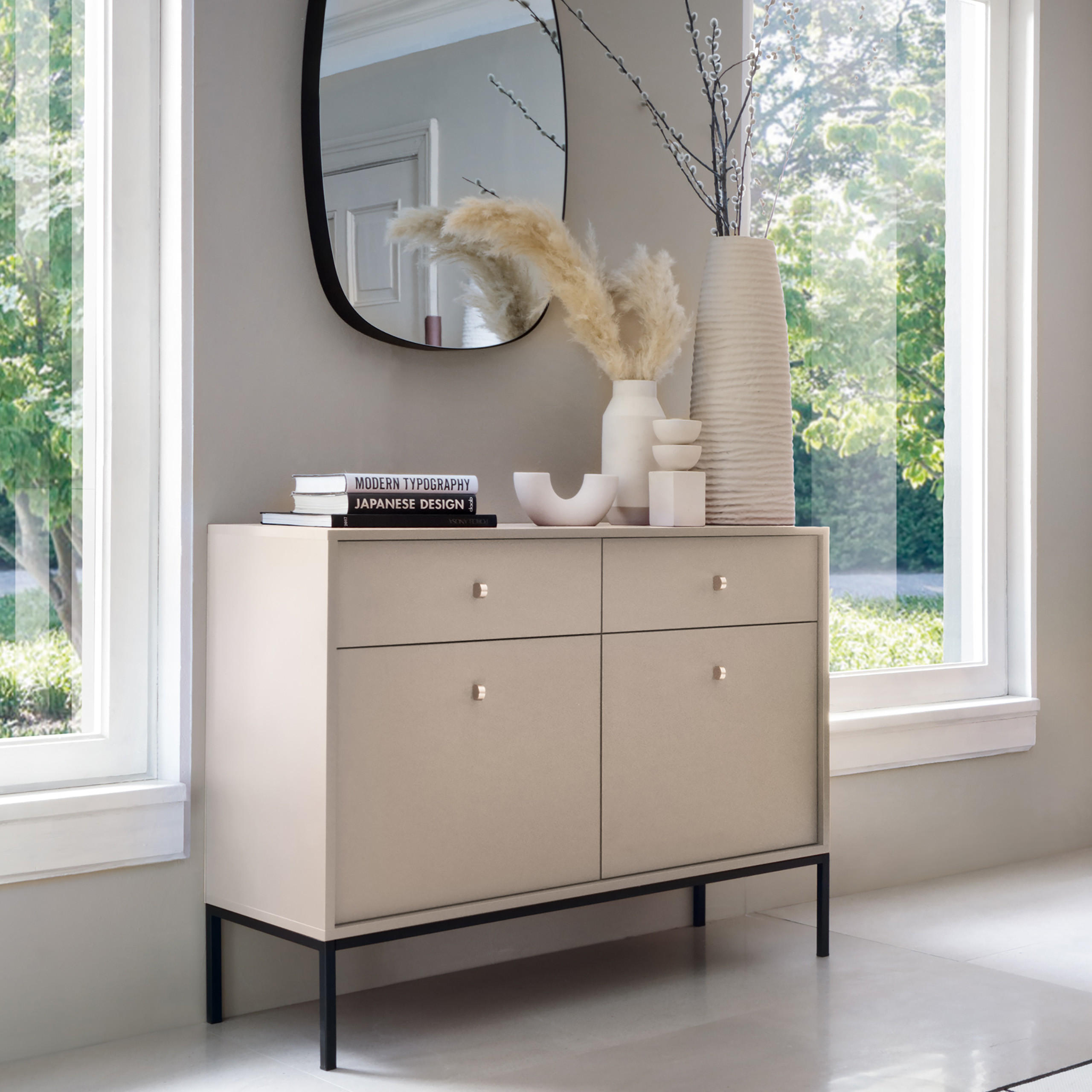 KOMMODE MONDO 104/83/39 cm mit 2 Schubladen 2 Türen Beige - Beige, Holzwerkstoff (104/83/39cm) - MASSENO