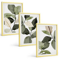 BILDER SET 3er Set - 40x60 cm Goldrahmen - Bemalte Boho-Pflanzenblätter - Goldfarben, Kunststoff (40/60cm) - TULUP