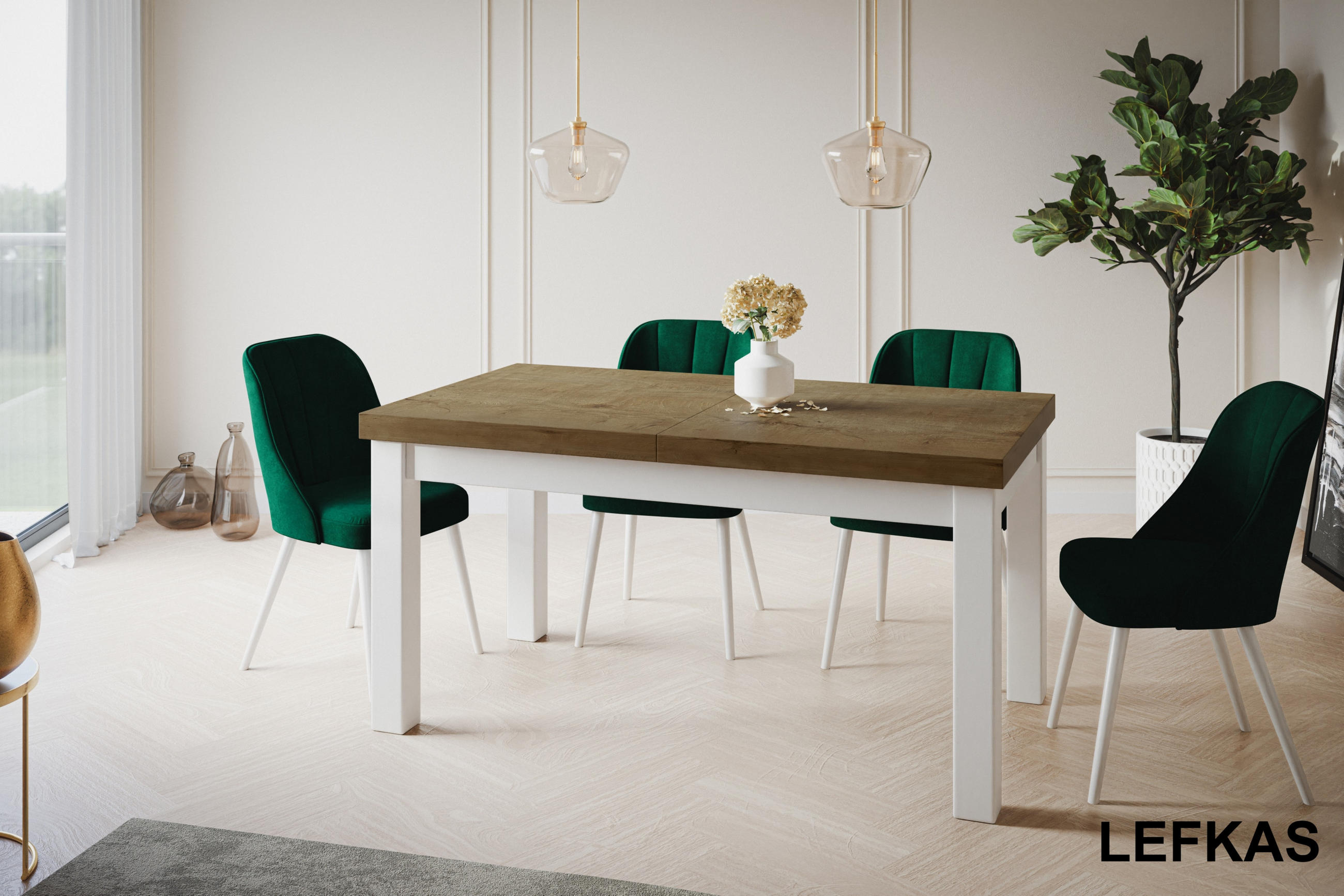 ESSZIMMERTISCH CLASSIC, ausziehbarer Tisch 120-160X80X78 cm, Farbe: LEFKAS, mit Holzbeinen in Farbe Weiß - Dunkelbraun/Weiß, Holzwerkstoff (120/80/78cm) - Alpi-Möbel