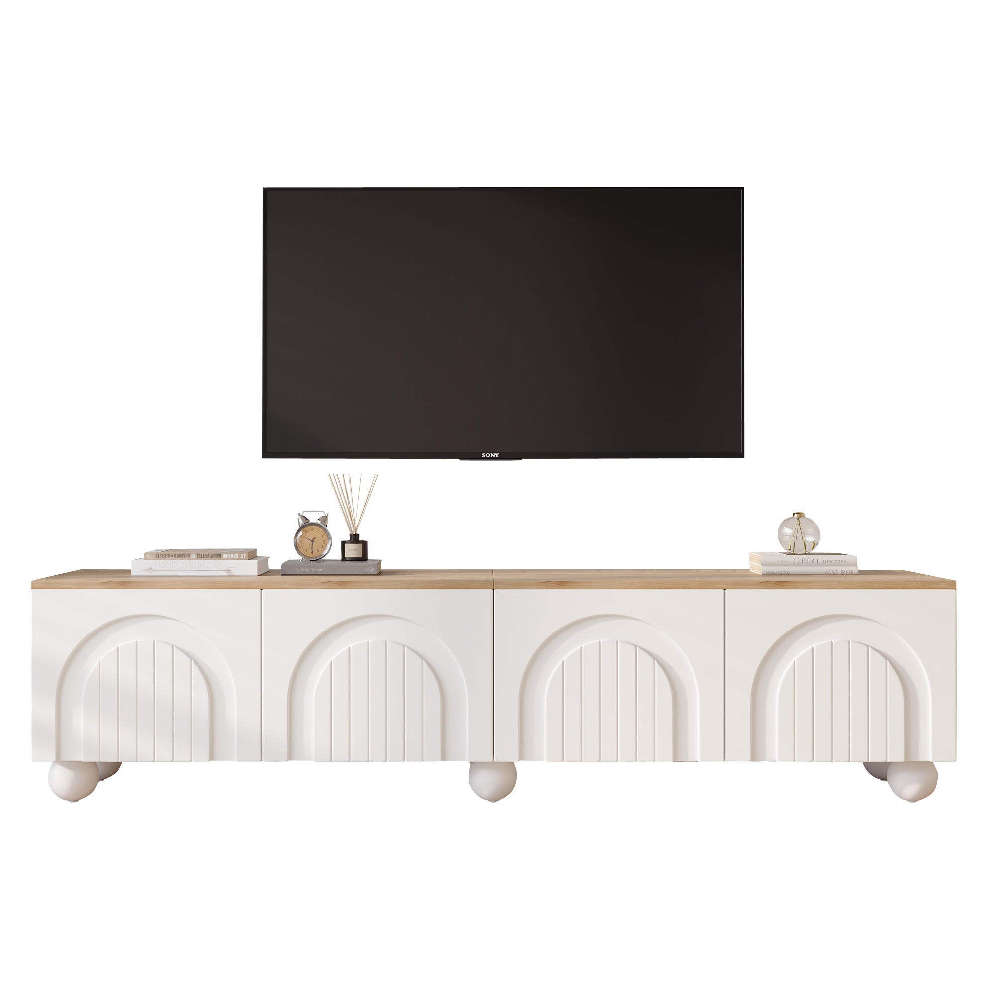 LOWBOARD 180/40/45 cm aus MDF mit 4 Türen und 6 Metallbeinen Weiß/Eichefarben - Weiß, Holzwerkstoff (180/45/40cm) - Modenvie