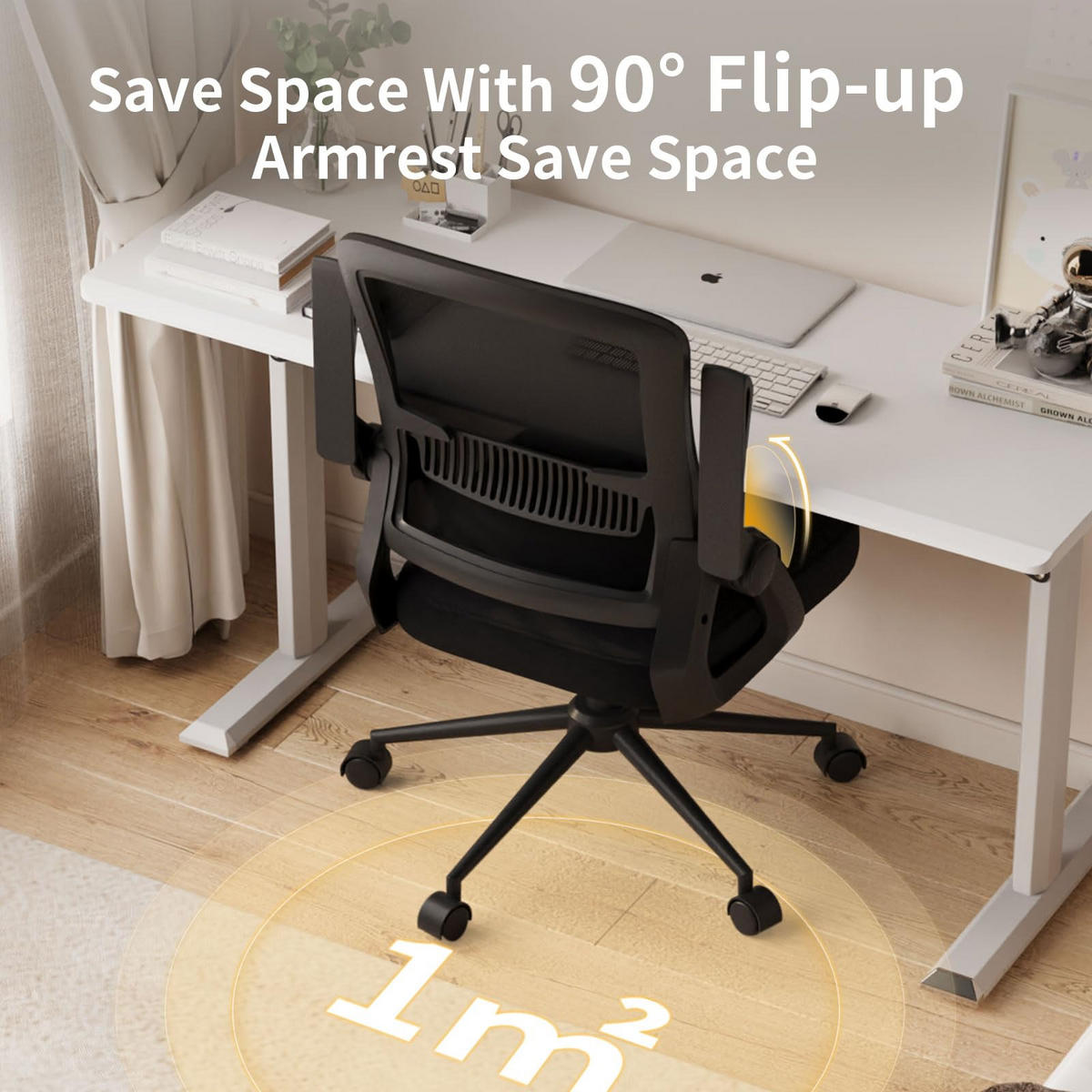 COMPUTERSTUHL drehbar, klappbare Armlehnen, Lendenstütze – Schwarz - Schwarz, Metall (60/100/60cm) - Rattantree