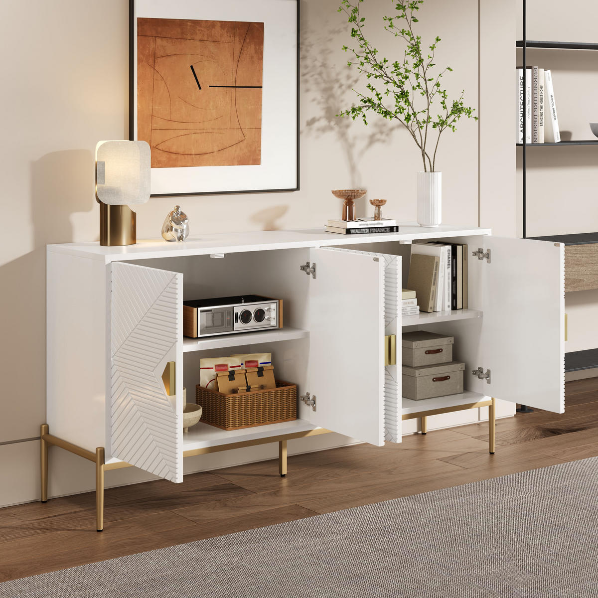 SIDEBOARD 162x40x80 Wohnzimmer Esszimmer Eingang Stauraum - Weiß, Holzwerkstoff (40/80/162cm) - FLIEKS