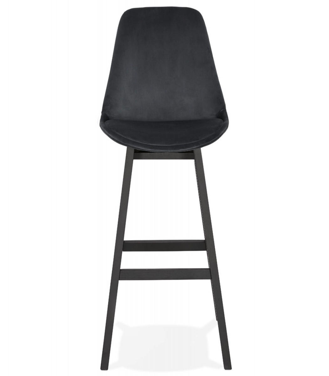 BARHOCKER Samt Sitz mit Holzgestell im Vintage Stil MORISS, Schwarz 48x56x113 cm - Schwarz, Eichenholz/Holz (48/113/56cm) - KADIMA DESIGN