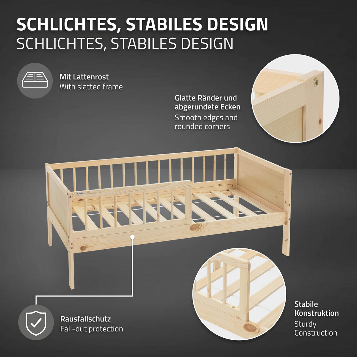 KINDERBETT 70x140 cm Natur - Naturfarben, Holzwerkstoff - ML-DESIGN