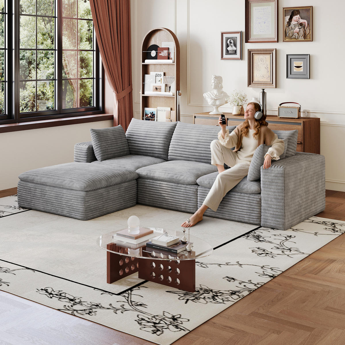 SOFA modular 260 cm Stoff Grau - Grau, Kunststoff (160/260cm) - Meubliv