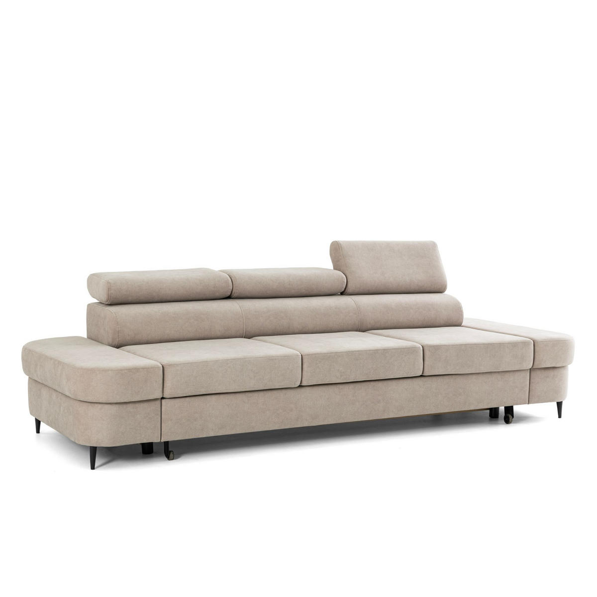 3-SITZER Sofa PRIAM mit Schlaffunktion 125x277 Velours Creme - Creme/Schwarz, Holz/Textil (278/95/102cm) - Muffo