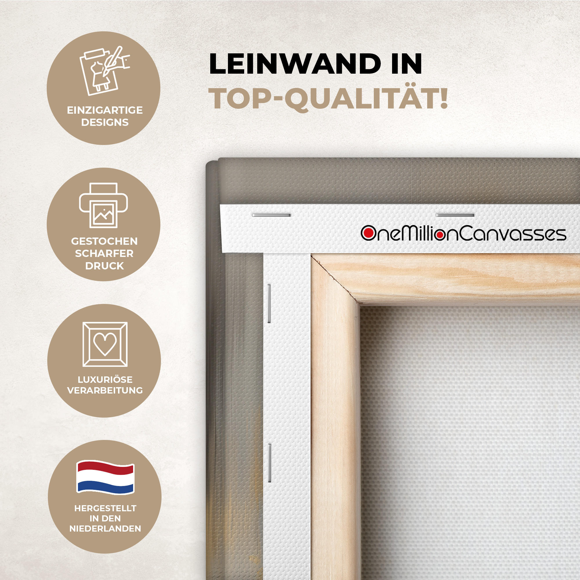 MuchoWow Leinwandbild Beige 60x80 cm