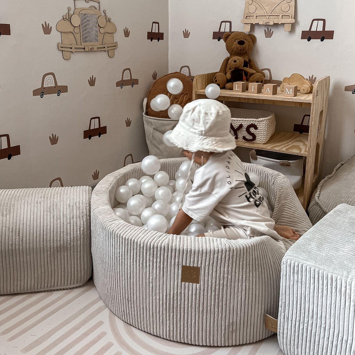BÄLLEBAD mit Schaumstoff Bausteinen, Aesthetic, Ecru - Ecru/Koralle, Textil (230/45/30cm) - MeowBaby