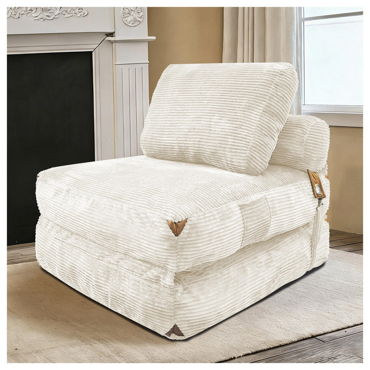 SITZSACK 87x86x40cm Stauraum Quasten - Weiß, Textil (86/33/87cm) - Raelunyi