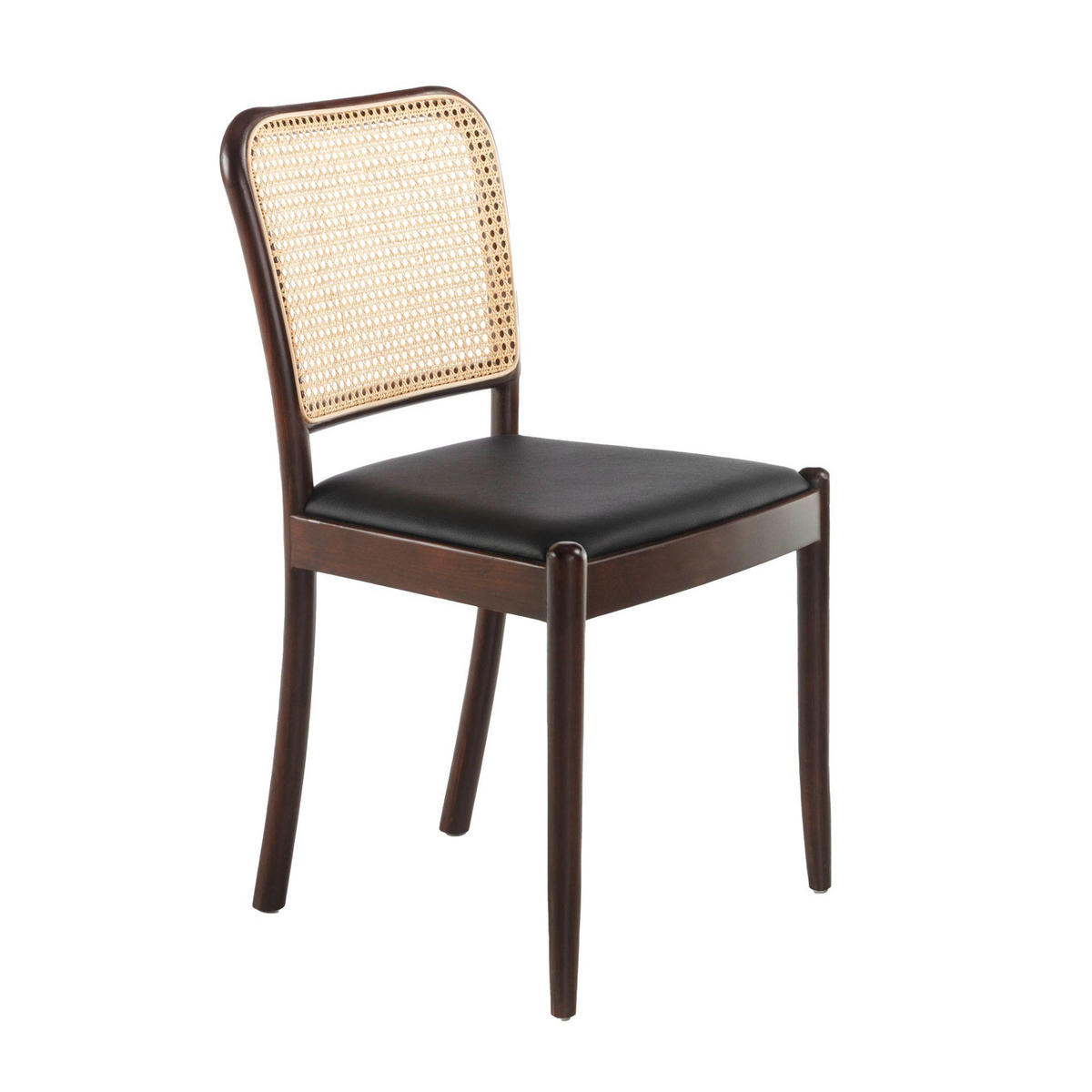 STUHL aus Rattan und schwarzem Kunstleder 48/50/84 cm - Nussbaumfarben/Walnussfarben, Leder/Holz (48/84/50cm) - ANGEL CERDA