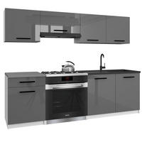 KÜCHENZEILE Italia 1 180 cm, mit Arbeitsplatten, Grau Hochglanz - Grau, Holz (180/143/60cm) - B BELINI GROUP