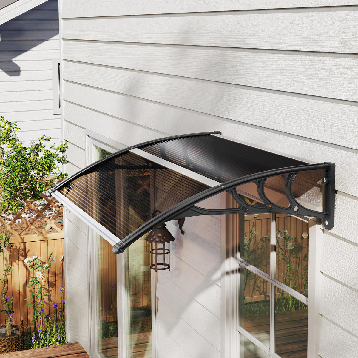 VORDACH DE-07401 Pultvordach, Polycarbonat, 120x75 cm Transparent - Schwarz/Braun, Kunststoff (75/23/120cm) - ComfortXL