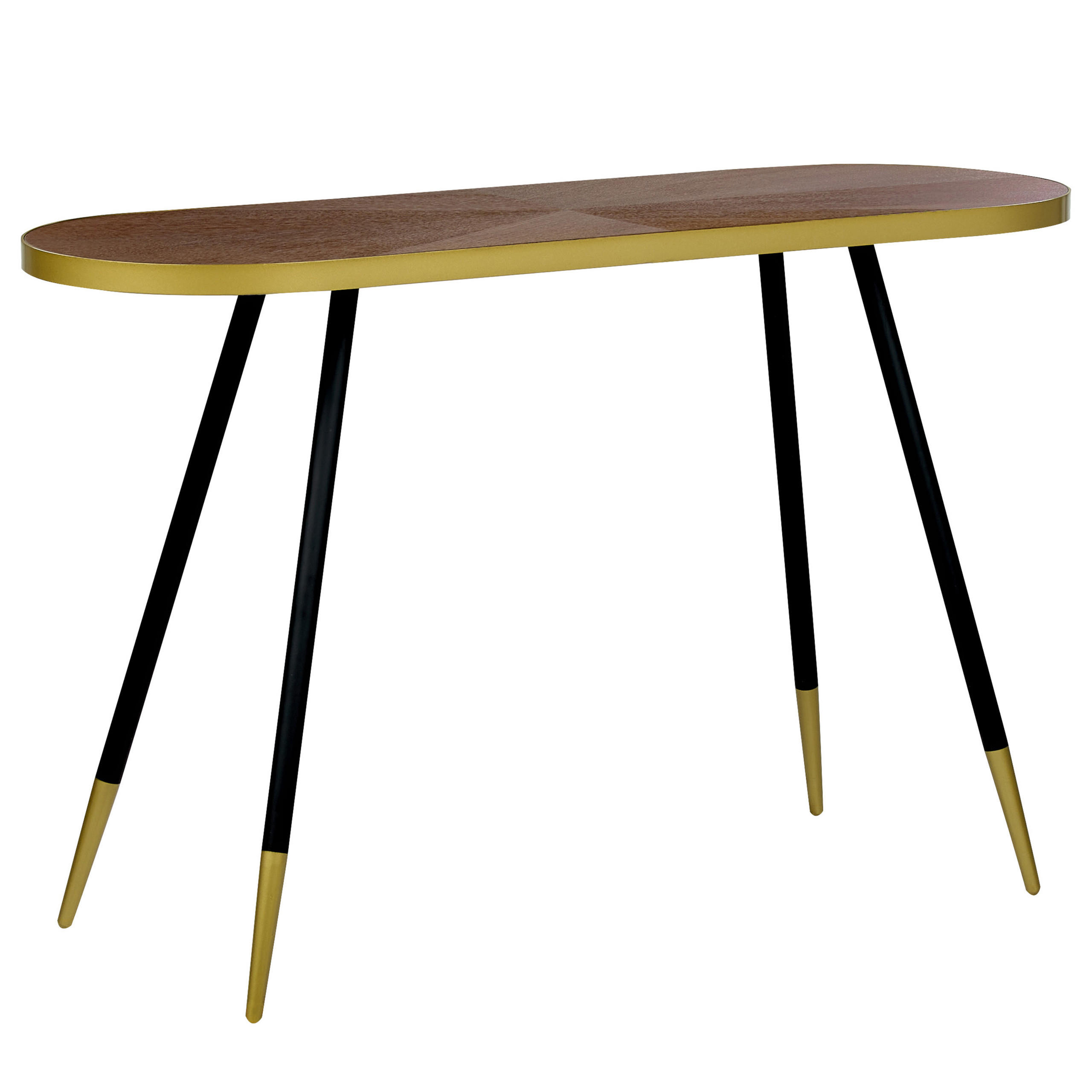 KONSOLENTISCH dunkler Holzfarbton/gold oval Ramona - Dunkelbraun/Goldfarben, Holzwerkstoff (120/41/72cm) - Beliani