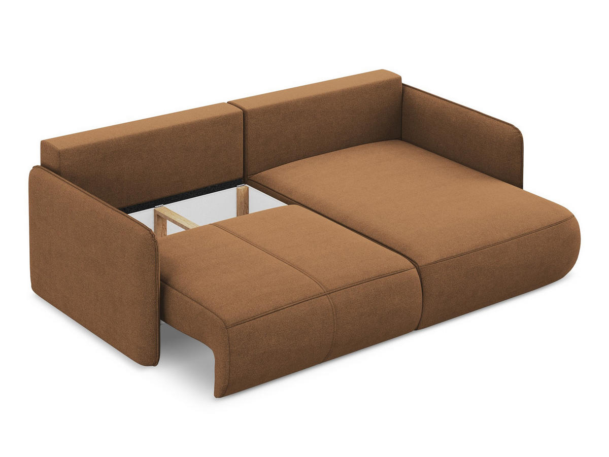ECKSOFA mit Schlaffunktion Strukturstoff Stoff Orange - Terra cotta/Schwarz, Kunststoff/Textil (207/148cm) - Makamii