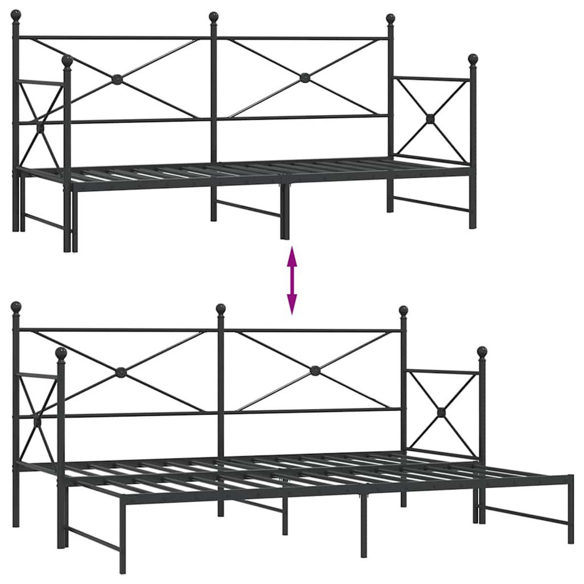 TAGESBETT Ausziehbar Ohne Matratze Schwarz 90/200 Cm Stahl - Schwarz, Metall (90/200cm) - vidaXL
