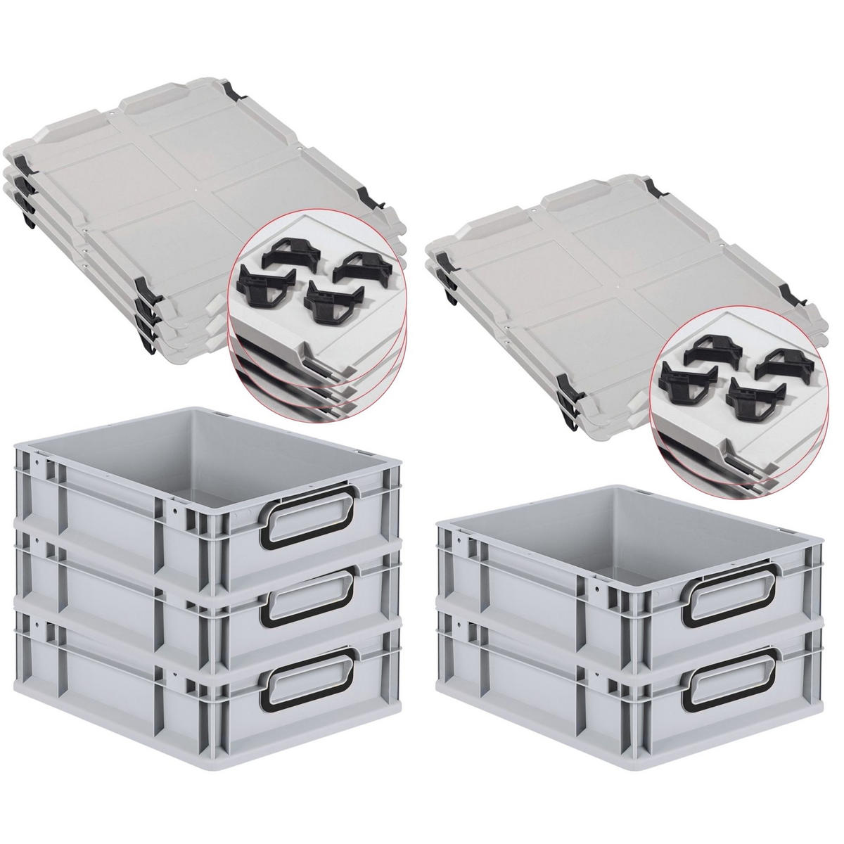 EUROBOX 5x NextGen Color mit Auflagedeckel 12x30x40 cm 11 Liter Grau Griffe schwarz zu - Schwarz/Grau, Kunststoff (30/12/40cm) - PROREGAL